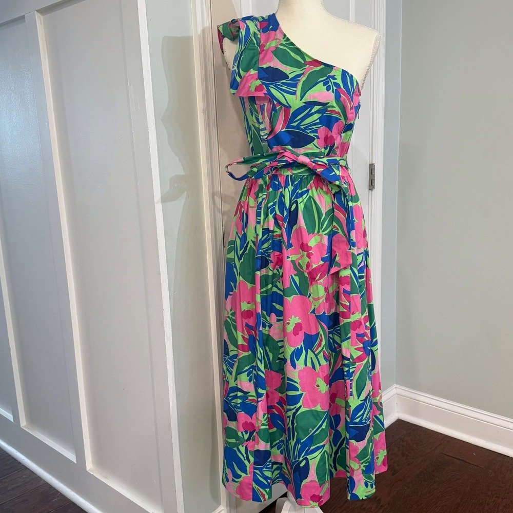 J. Crew Factory One Shoulder Midi Dress Floral Pockets Size 8 NWT Summer Party